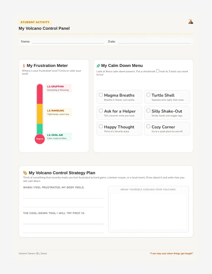 Calm Down Controls Worksheet