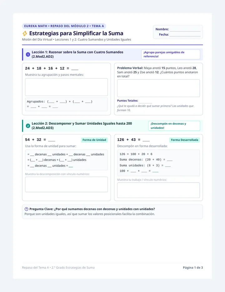 Estrategias de Suma Paquete de Repaso