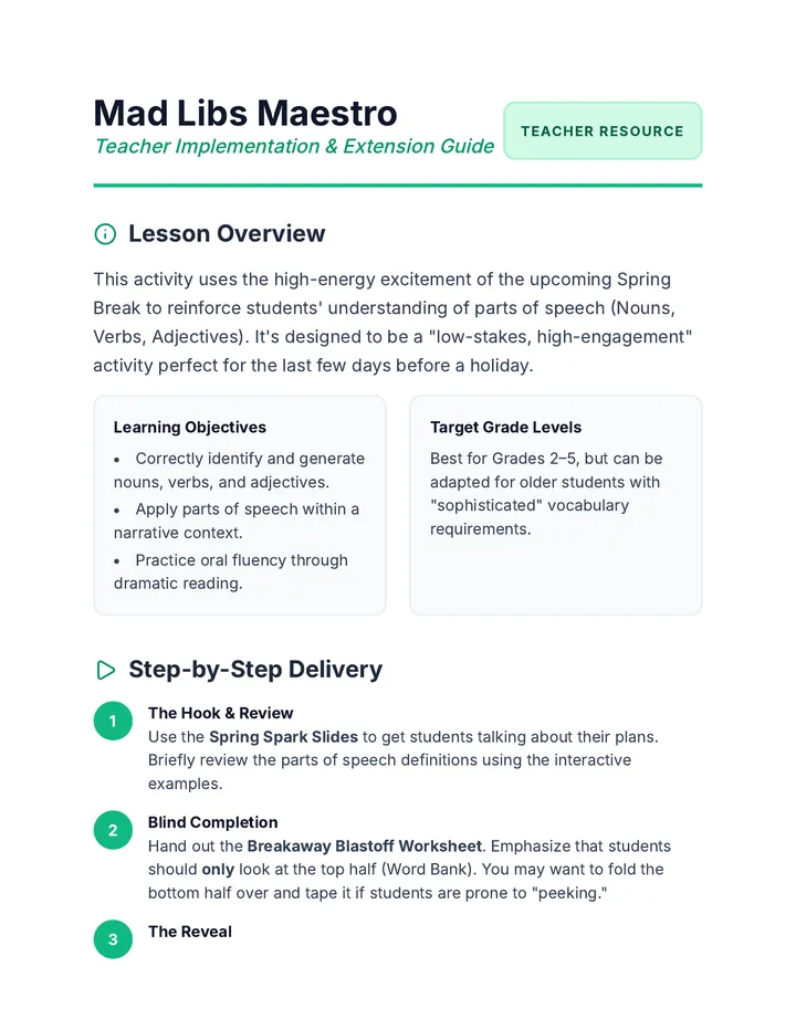 Mad Libs Maestro Teacher Guide