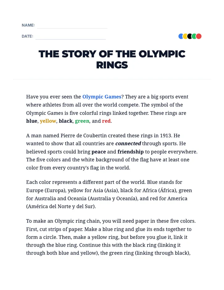 Olympic Rings Story Reading