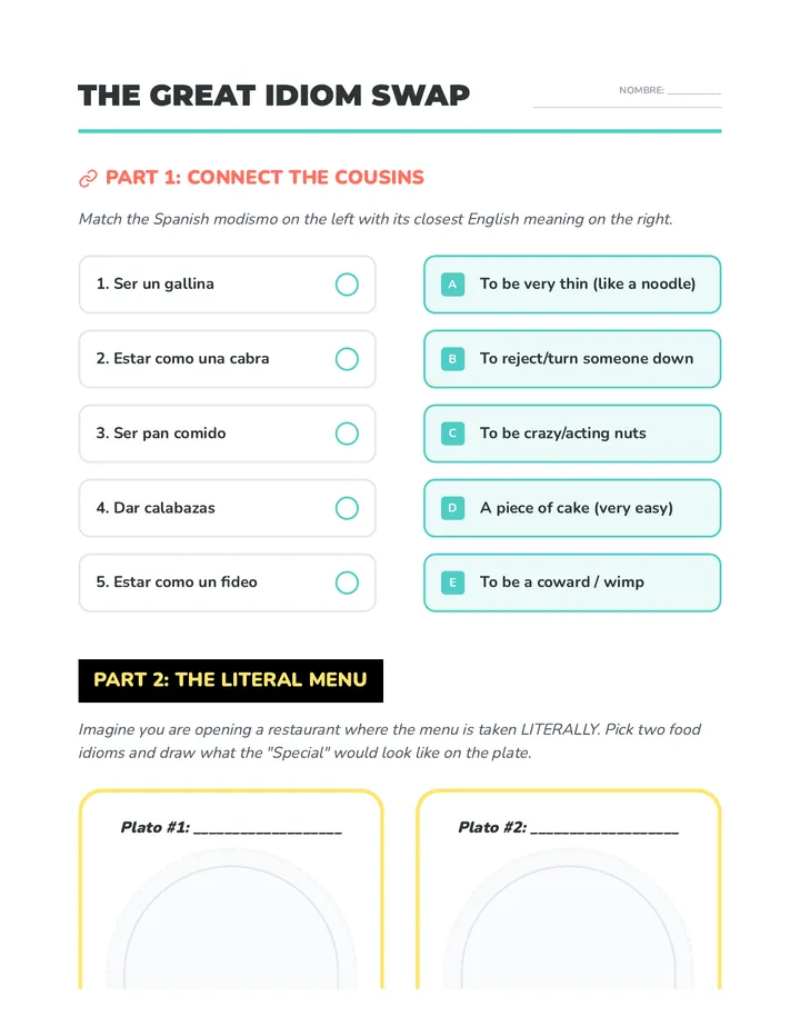 Idiom Comparison Worksheet