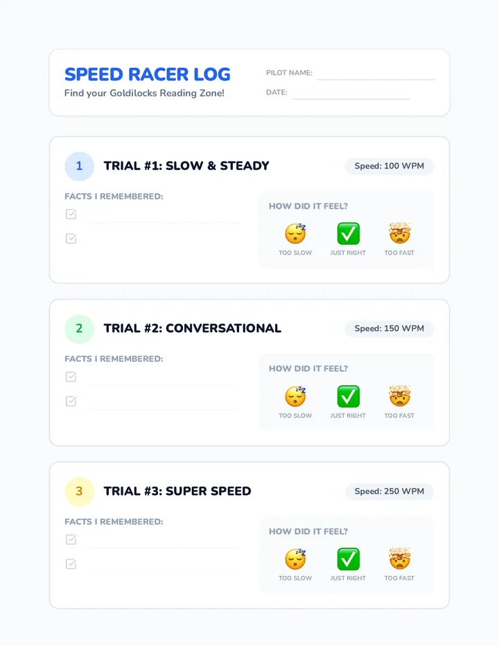 Speed Racer Worksheet