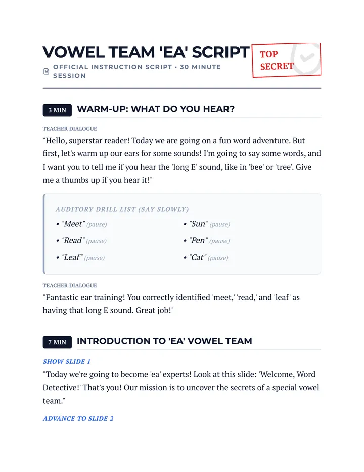 Vowel Team ea Script