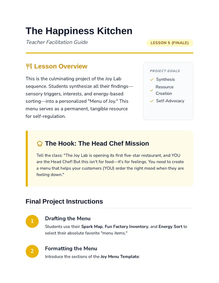 The Happiness Kitchen Teacher Guide page 1