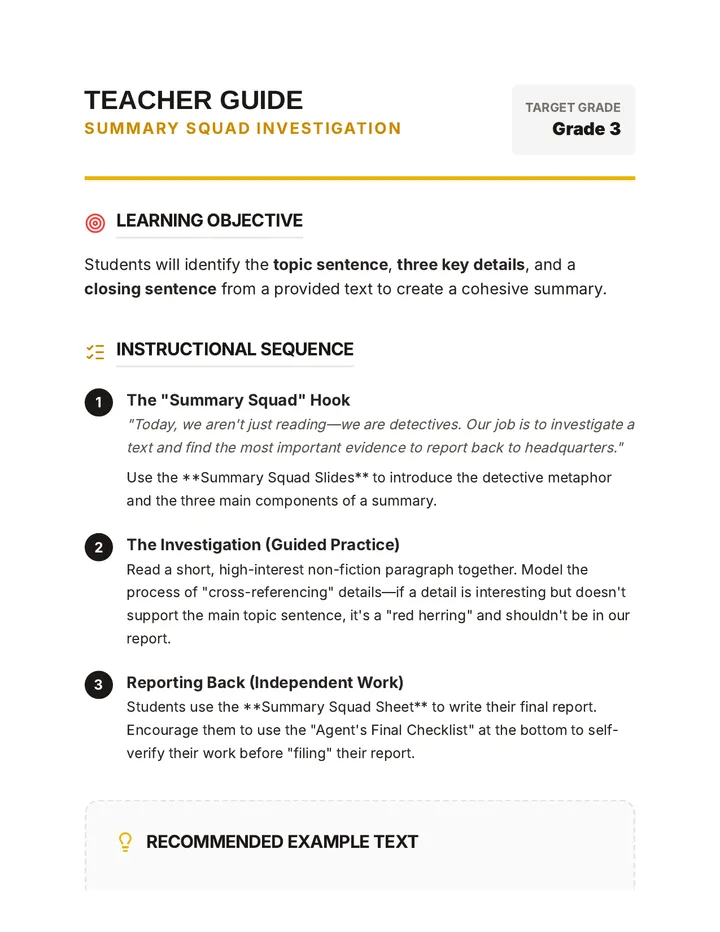 Summary Squad Teacher Guide