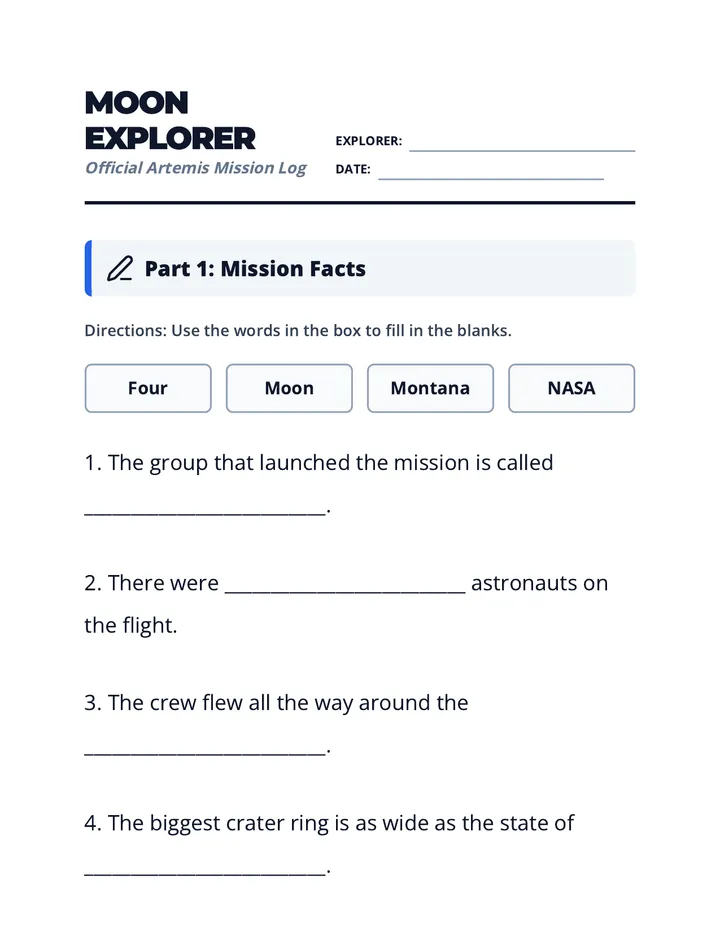 Moon Explorer Worksheet