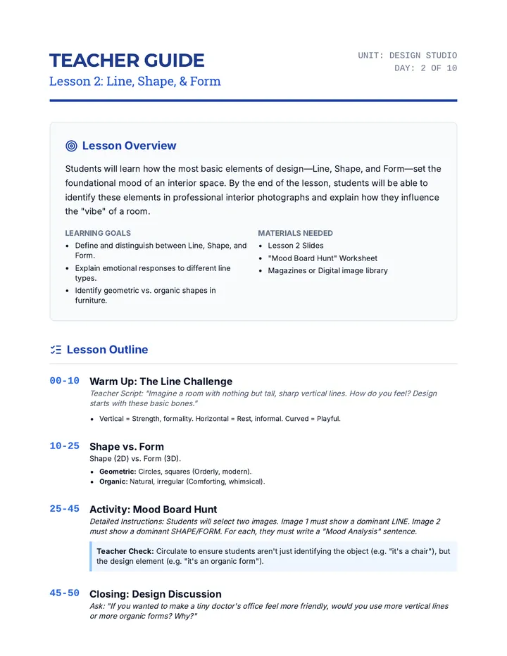 Line Shape Form Teacher Guide