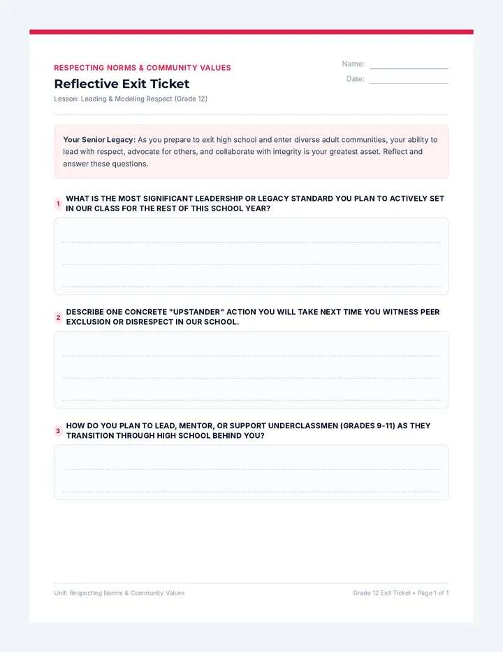 Leading and Modeling Respect Exit Ticket