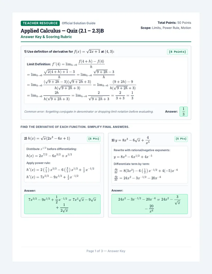 Derivatives Version B Key