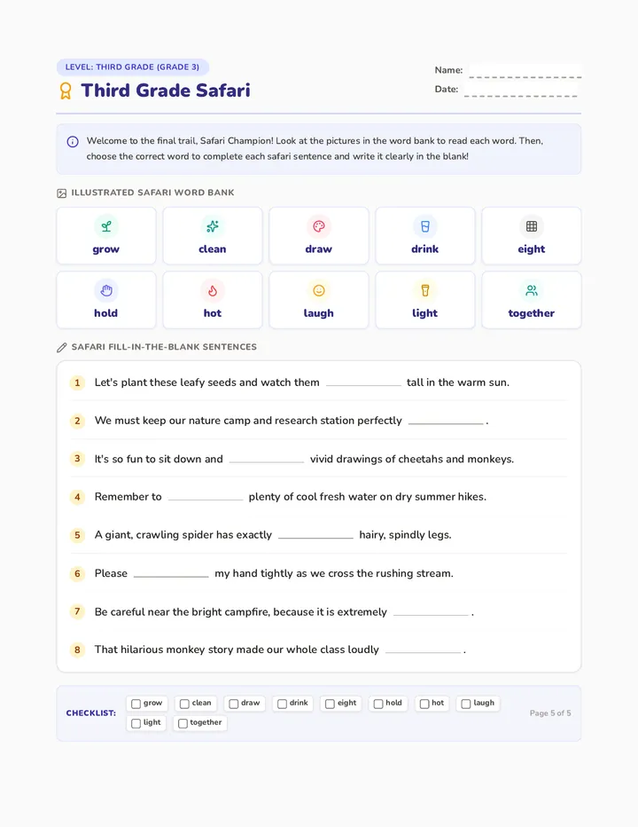 Third Grade Safari Worksheet