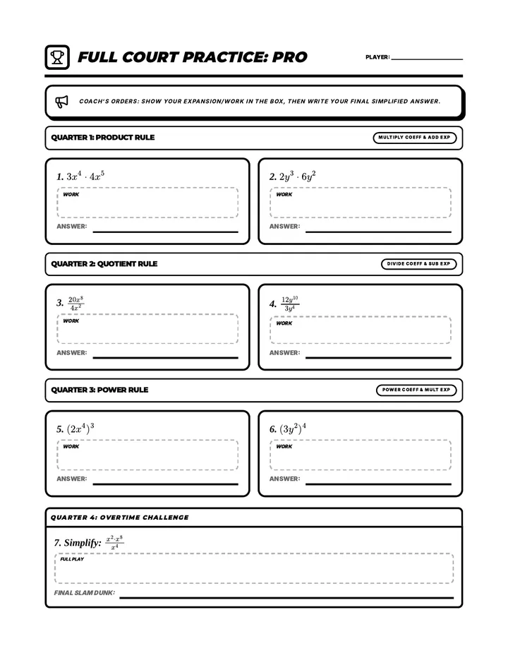 Full Court Press Practice Worksheet Pro Upgrade