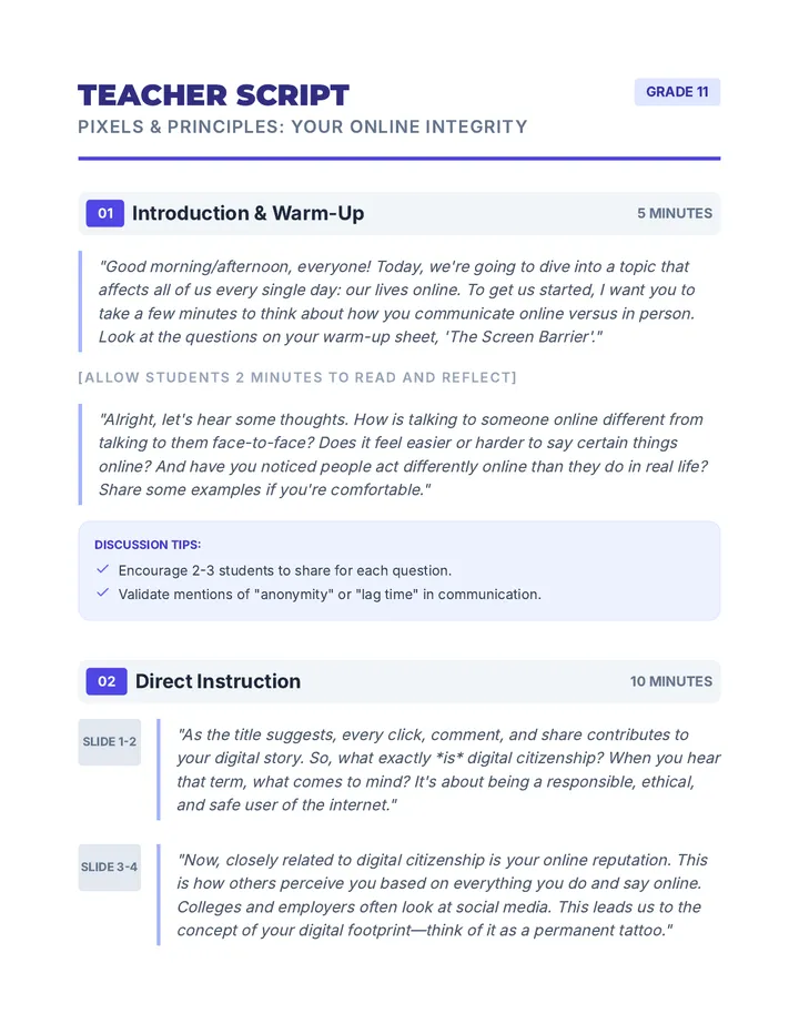 Online Integrity Teacher Script