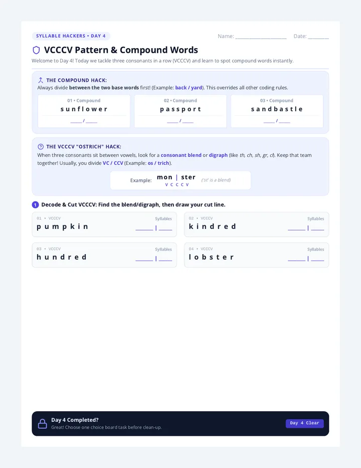 Complex Syllable Worksheets