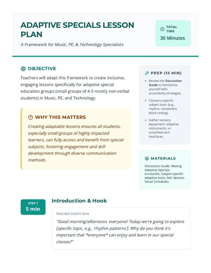Adaptive Specials Lesson Plan