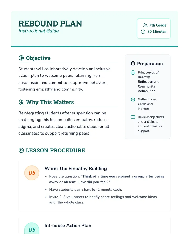 Rebound Plan Teacher Guide