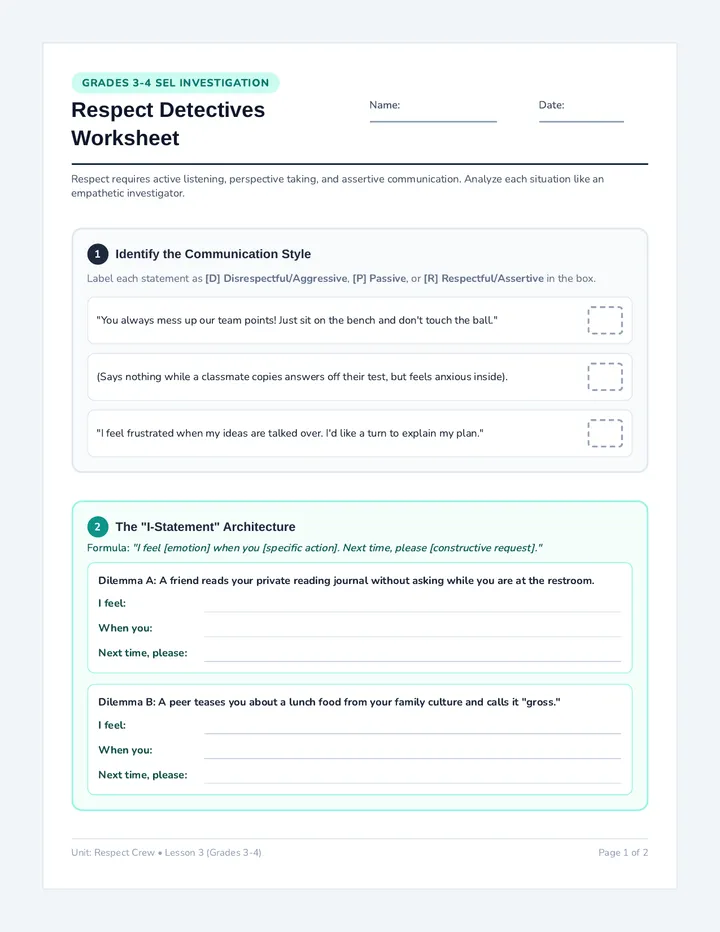 Respect Detectives Worksheet