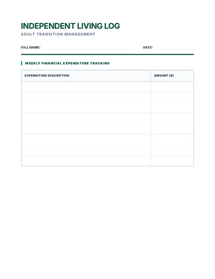 Independent Living Log Worksheet