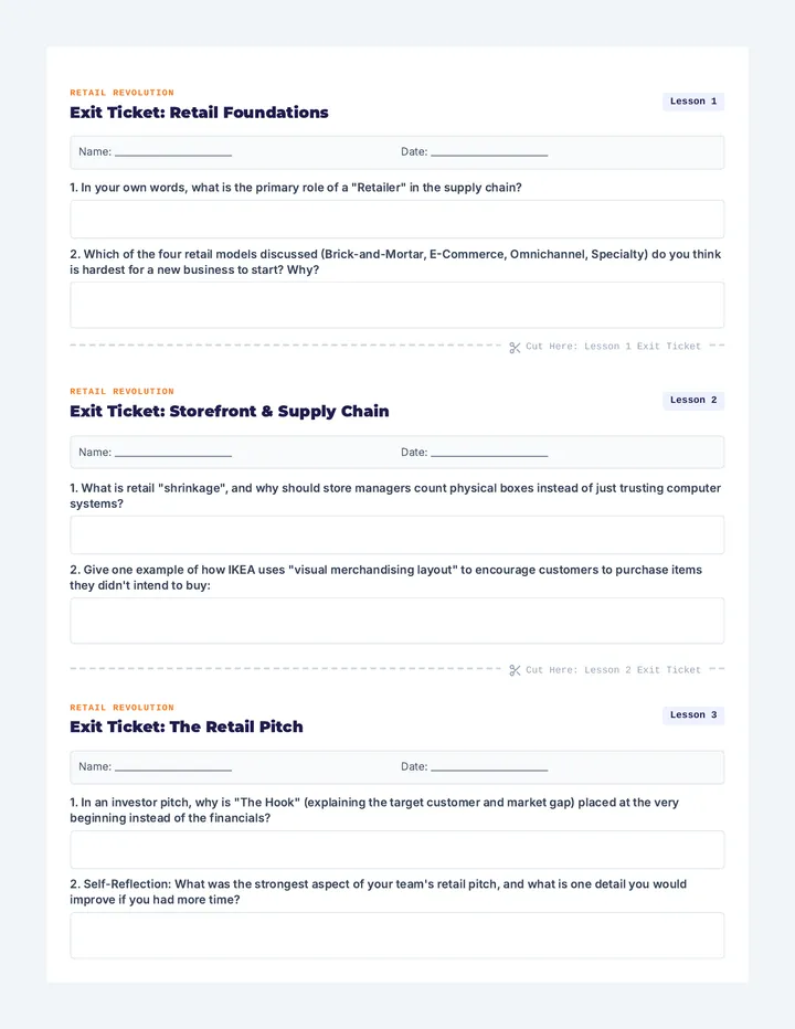Retail Unit Exit Tickets