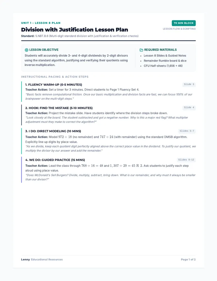 Division Justification Lesson Plan
