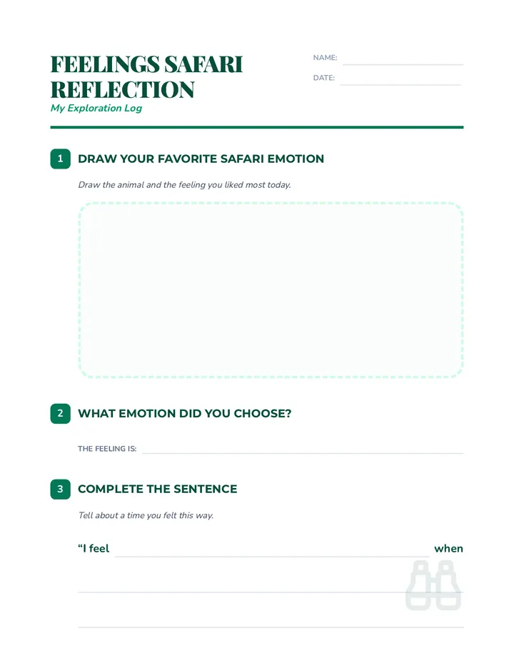 Feelings Safari Reflection Page
