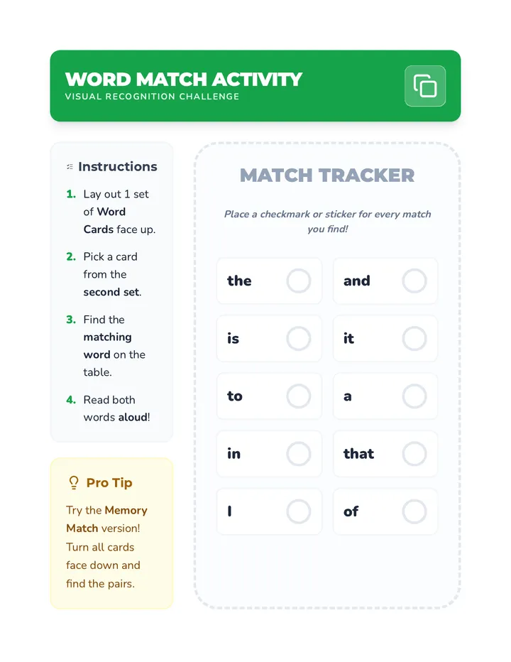 Word Match Activity Sheet