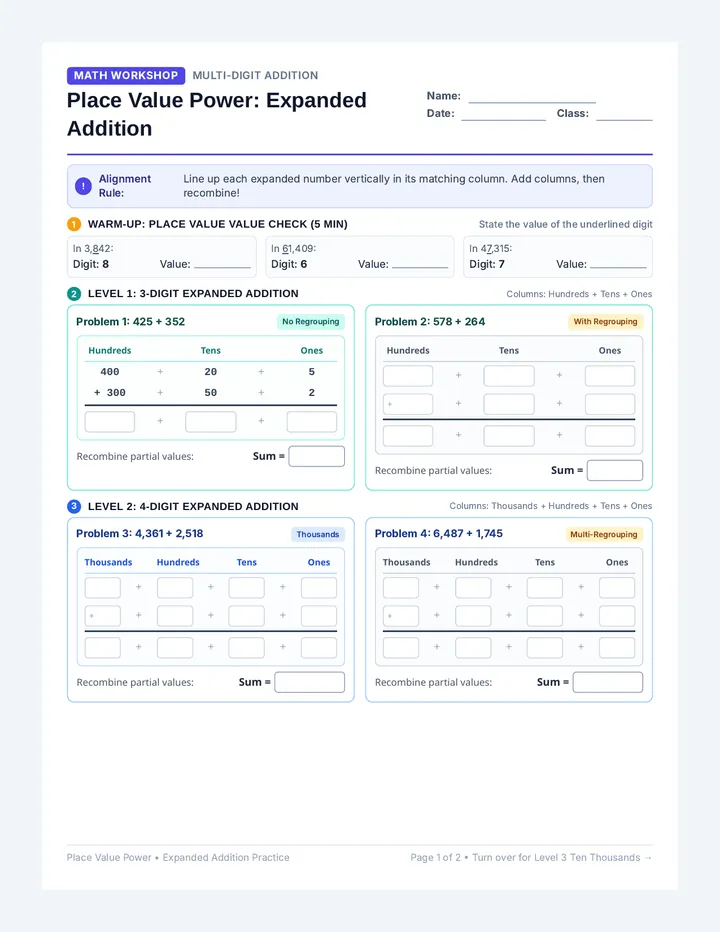 Expanded Addition Worksheet