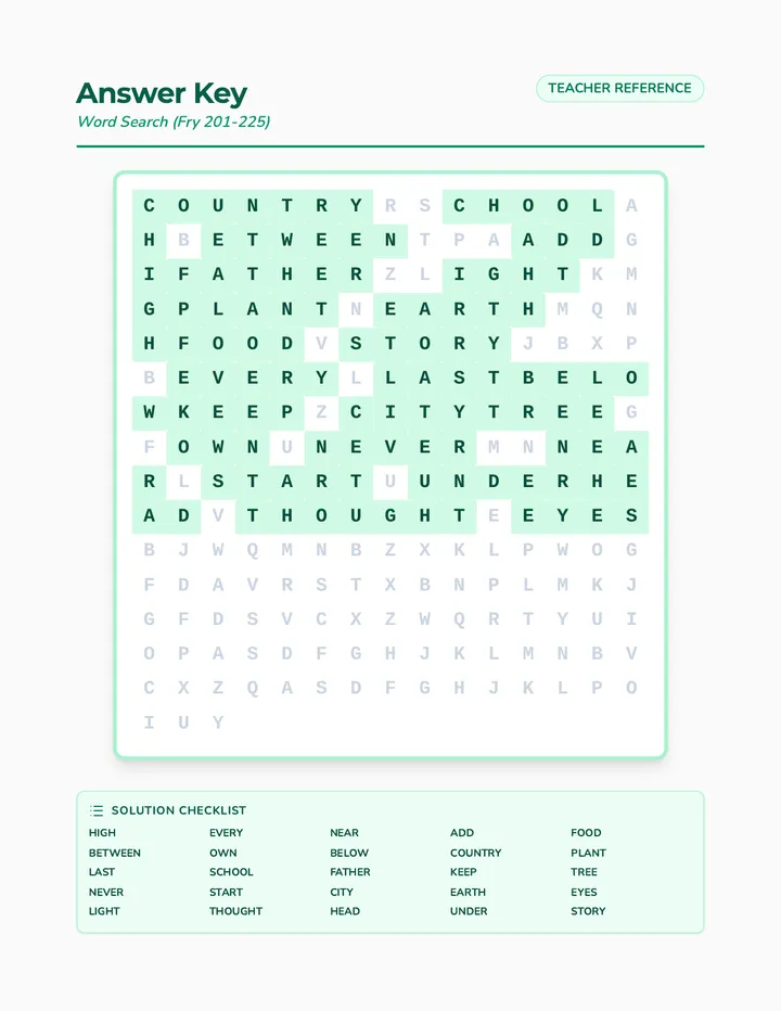 Word Expedition Search Answer Key