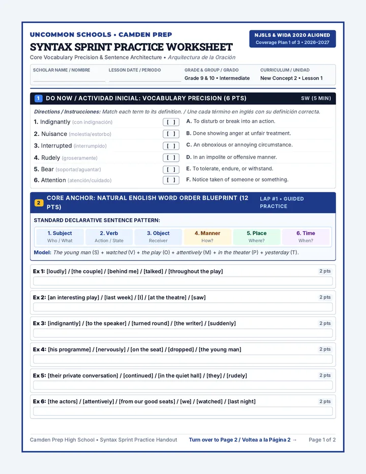 Syntax Sprint Practice Worksheet