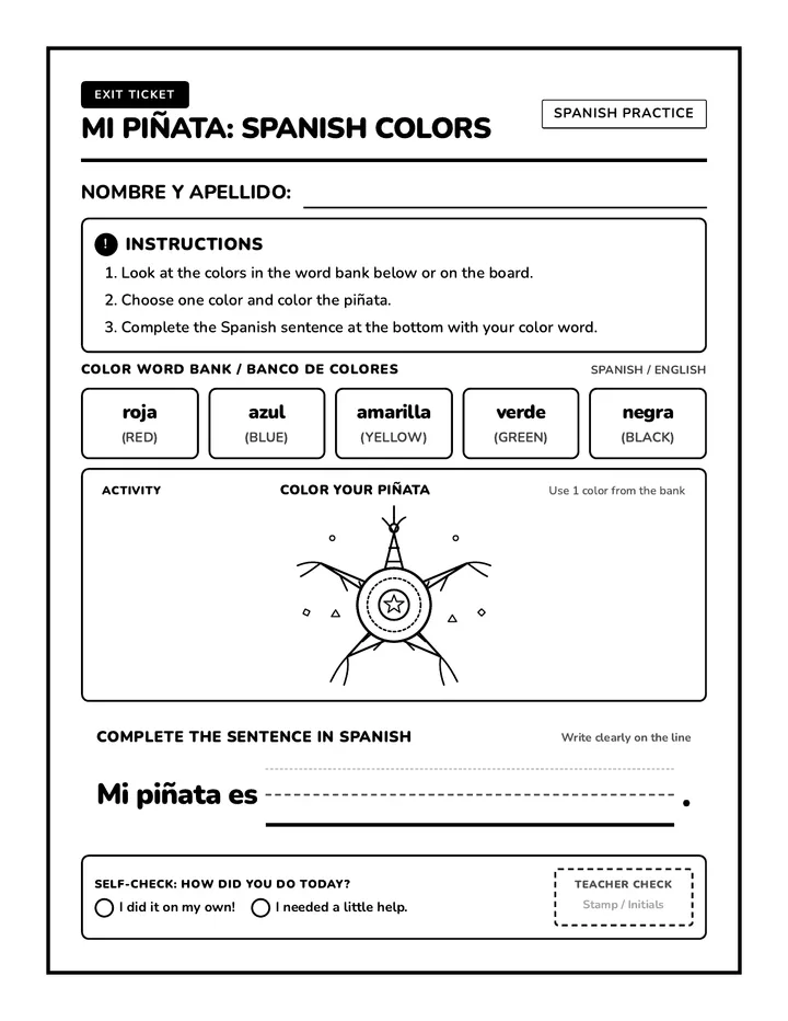 Pinata Color Exit Ticket