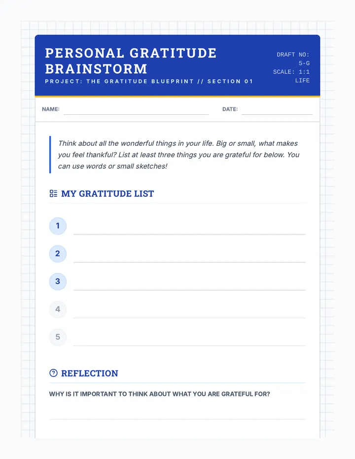 Personal Gratitude Brainstorm Worksheet