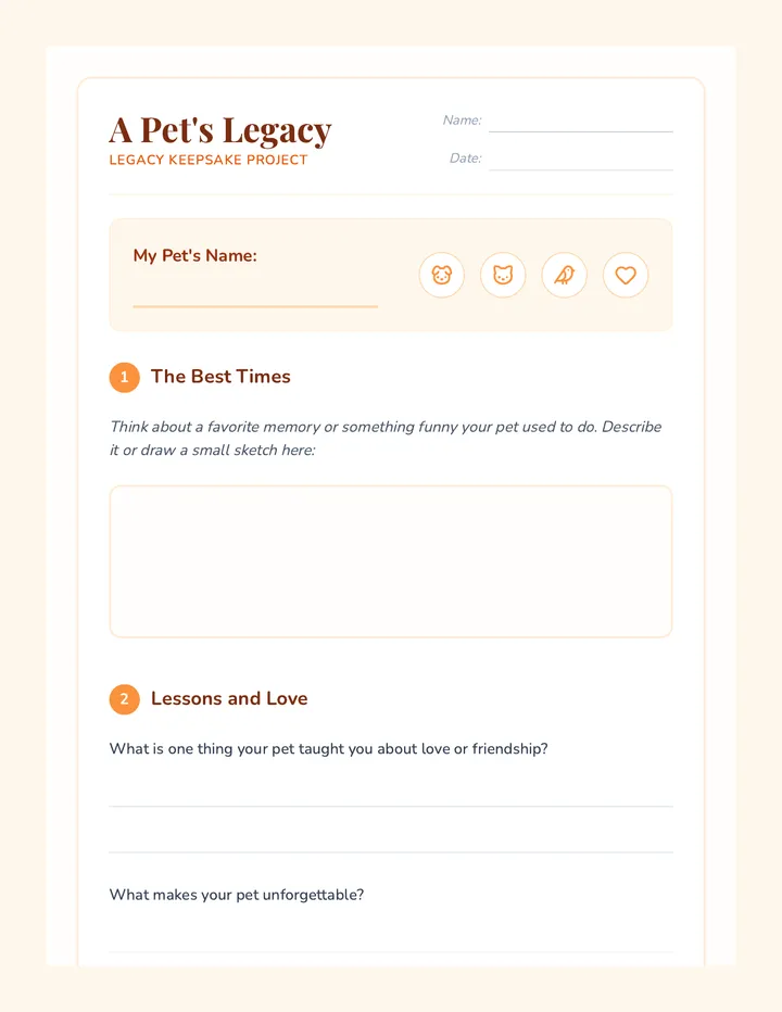 Legacy Keepsake Worksheet