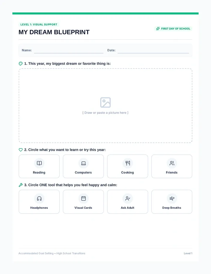 Dream Blueprint Level 1 Worksheet