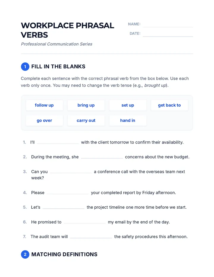 Workplace Phrasal Verbs Practice Worksheet