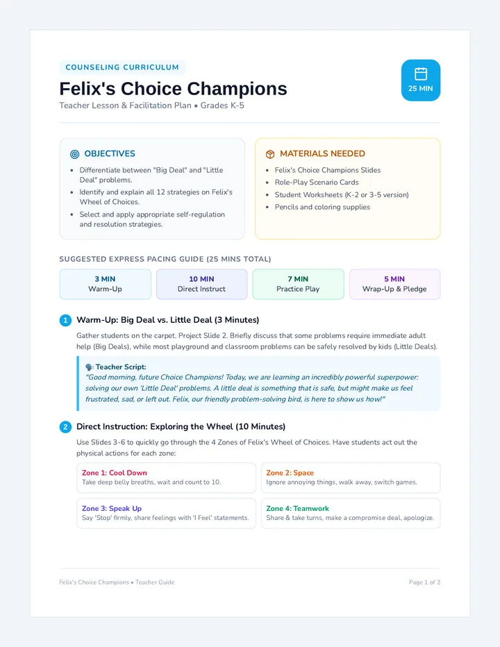 Felix's Choice Champions Teacher Plan