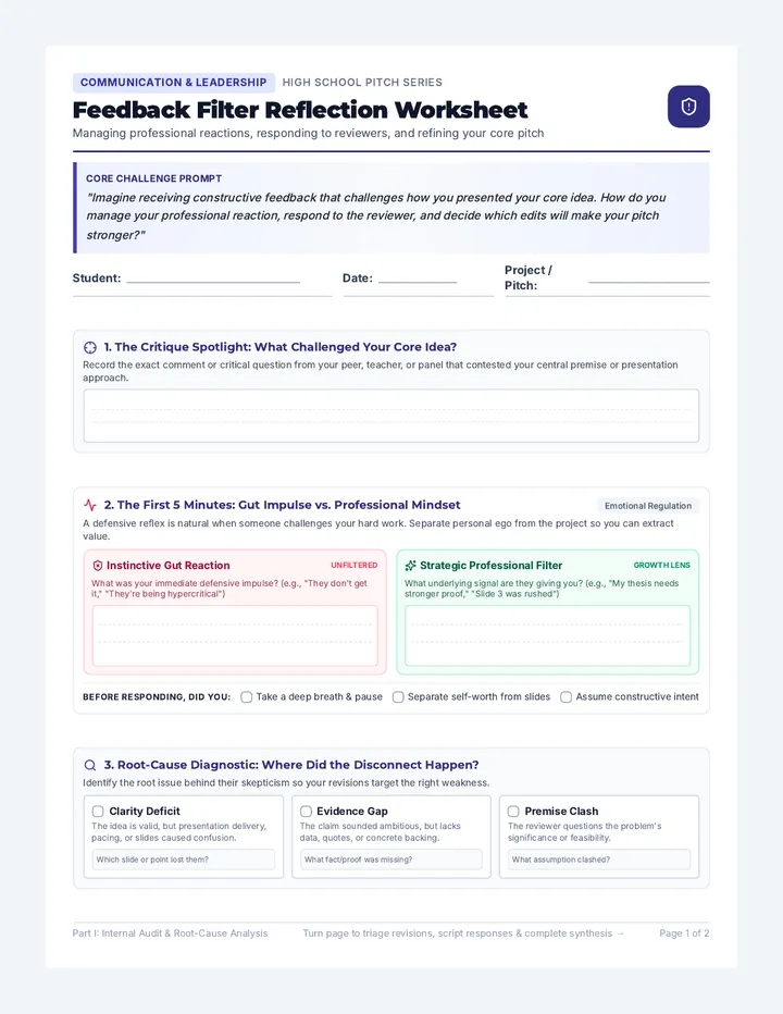 Feedback Filter Reflection Worksheet
