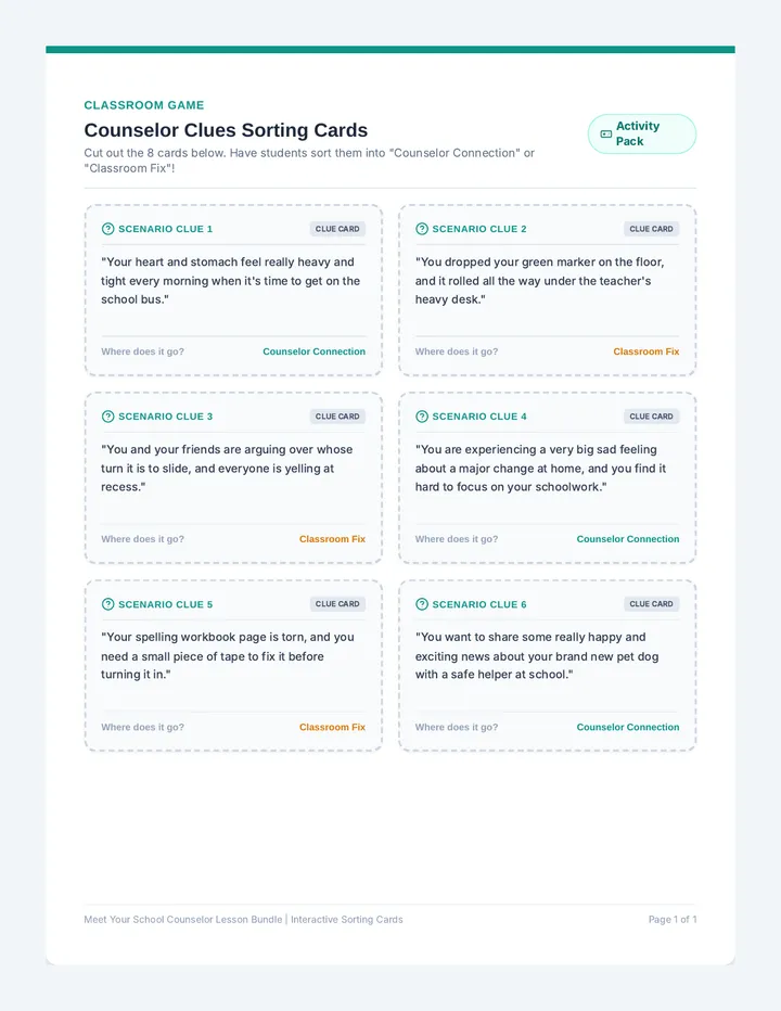 Counselor Clues Matching Cards