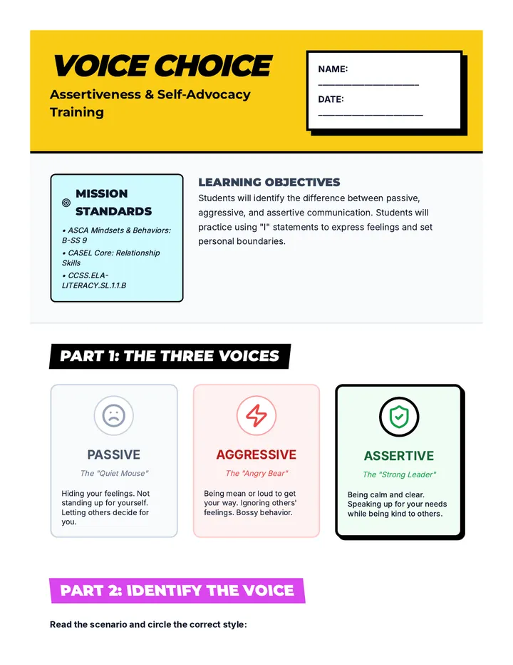 Voice Choice Worksheet