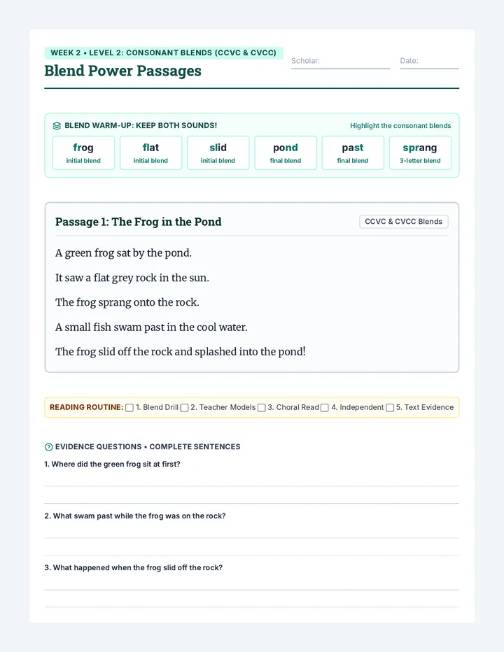 Blend Power Passages Worksheet