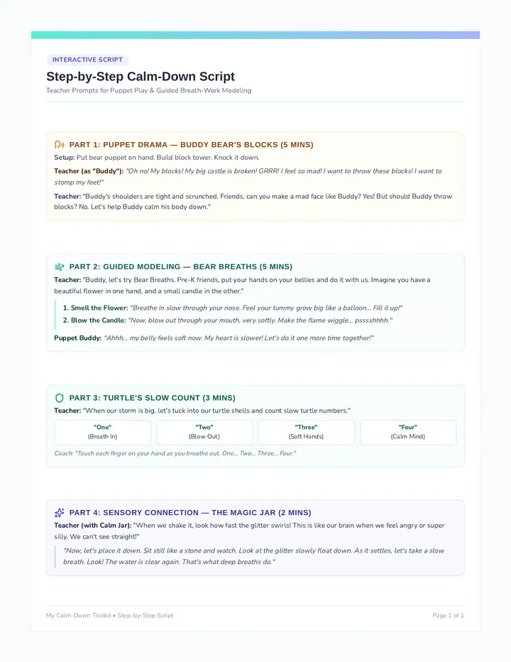 Calm Down Script Teacher Resource