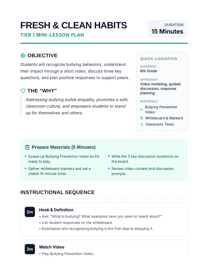 Fresh & Clean Habits Lesson Plan