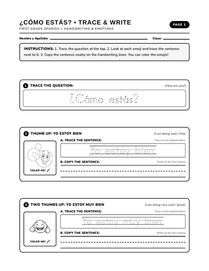 Como Estas Tracing Practice