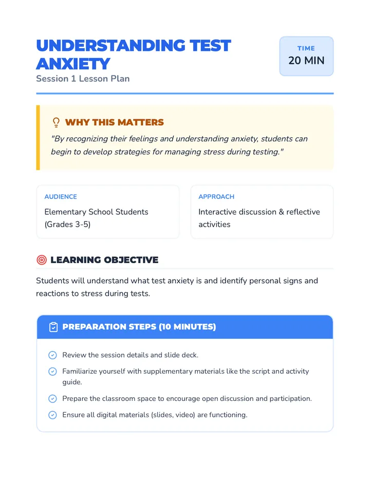 Anxiety Awareness Lesson Plan