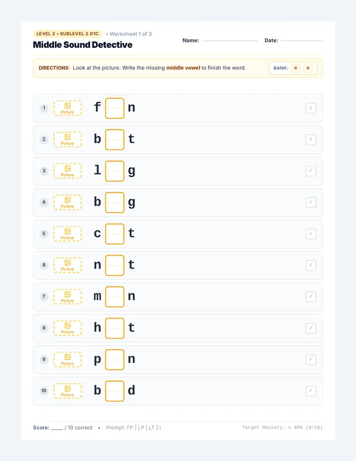 Medial Letter Worksheets