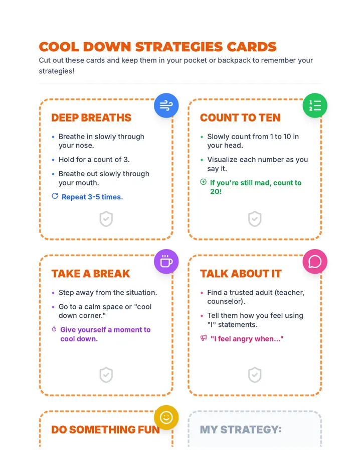 Cool Down Strategies Cards