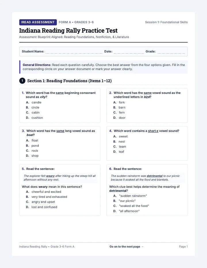 Reading Rally Practice Test