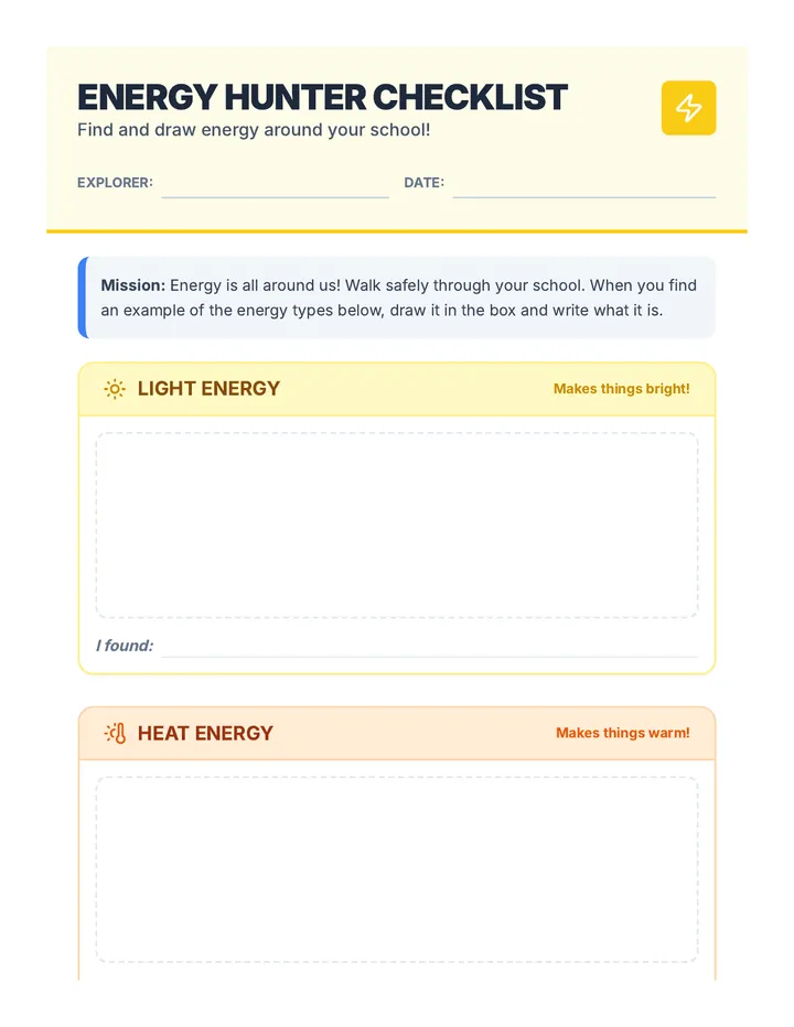 Energy Hunter Checklist Worksheet