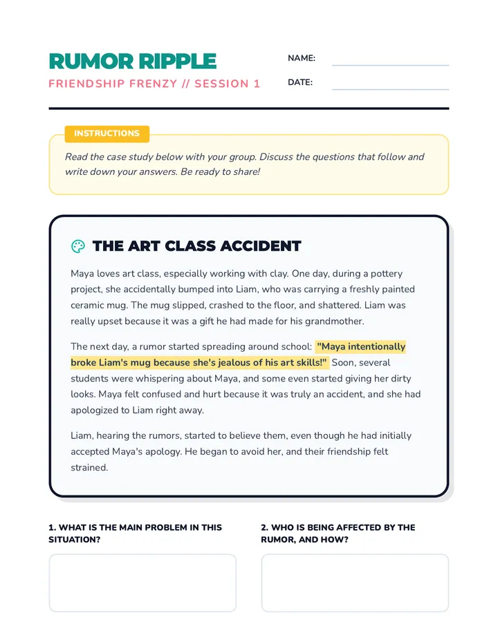 Rumor Ripple Worksheet