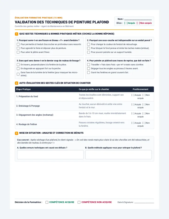 Finition Plafond Évaluation