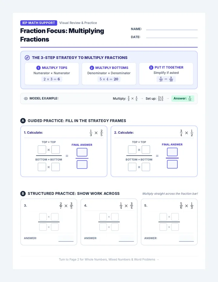 Fraction Focus Review Worksheet