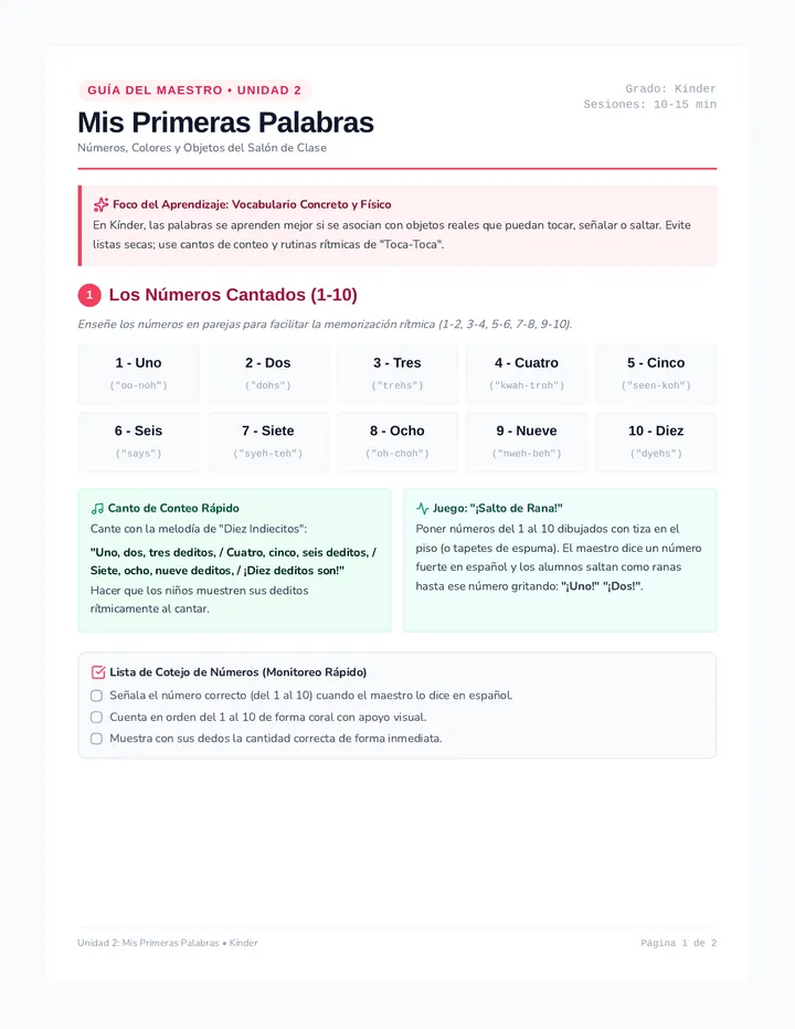 Mis Palabras Teacher Guide